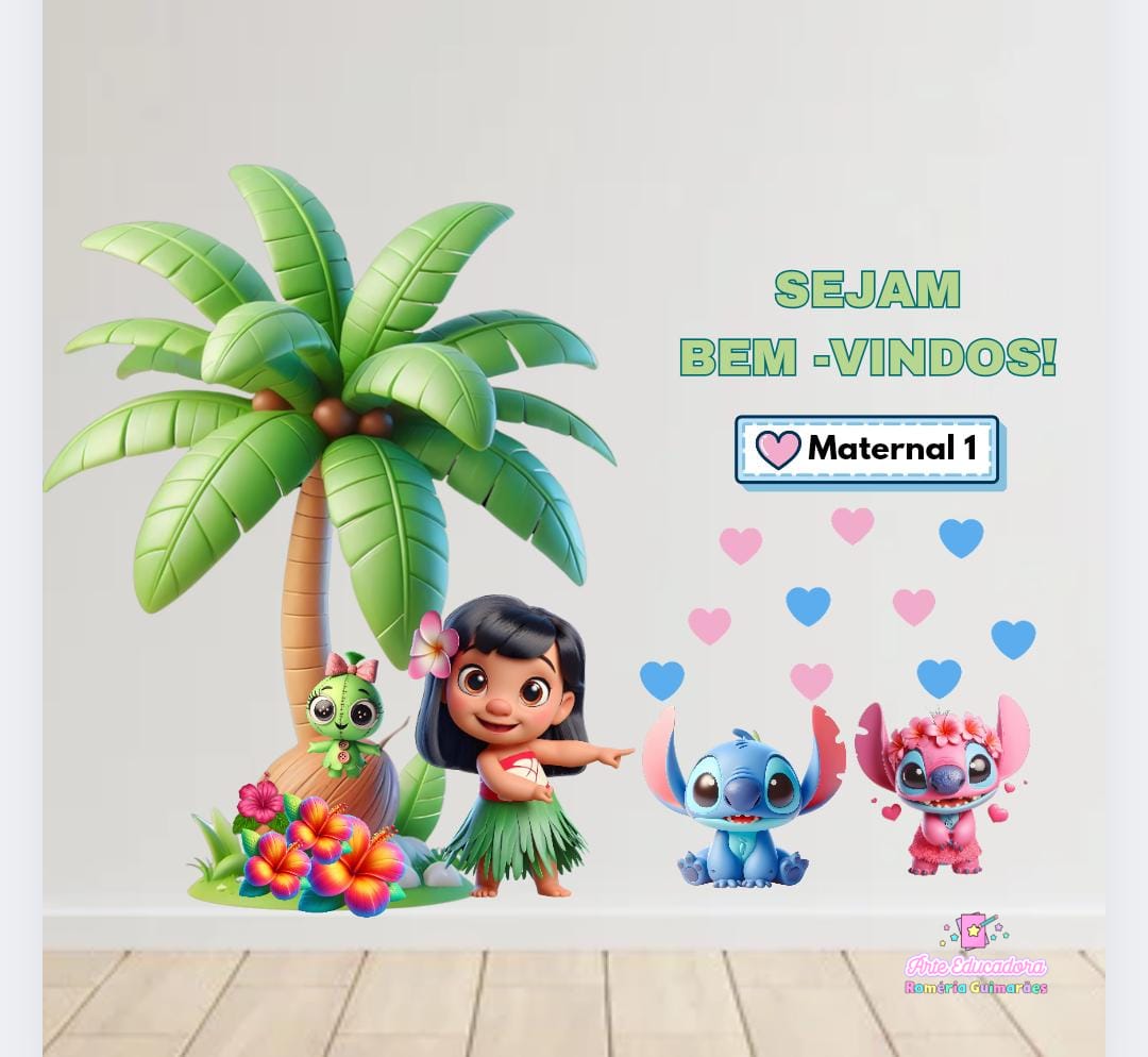 PAINEL DE PAREDE  EDITAVÉL: Sejam bem -Vindos. Lilo & Stitch