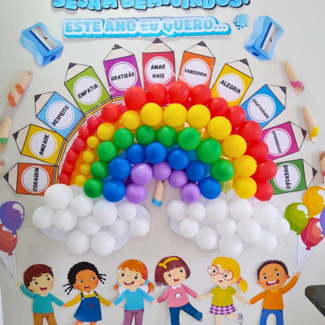 *Painel volta às aulas Tema escolar Arco-Íris do Saber* 🌈❄️🍀🥳