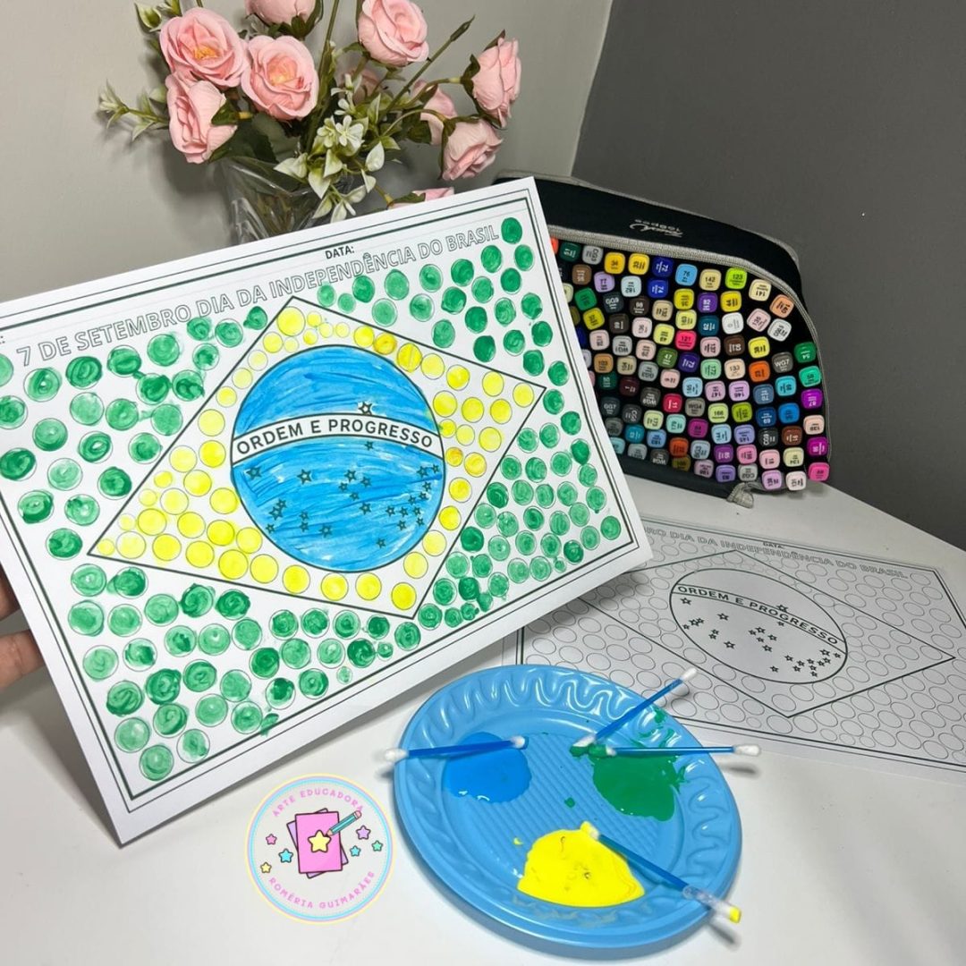🎨 Atividade  Lúdica com Cotonete – Dia da Independência 🇧🇷