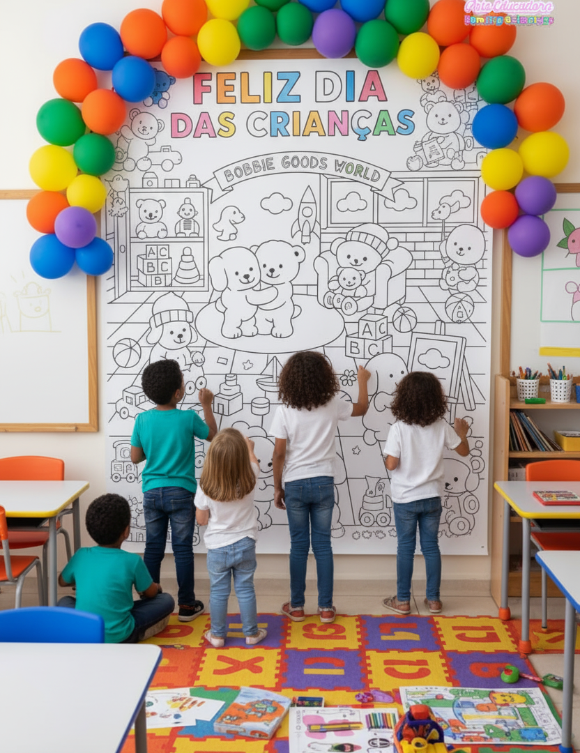 🎨✨ Painel Interativo  para Colorir:  Feliz dia Dia das Crianças BOBBIE GOODS WORD✨🎨