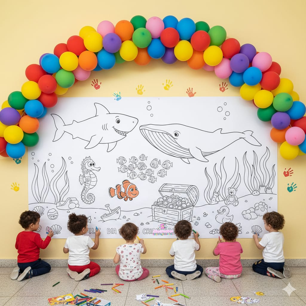 🎨 *Painel de Colorir: *FELIZ DIA DAS CRIANÇAS PEQUENOS PEIXINHOS*🐠