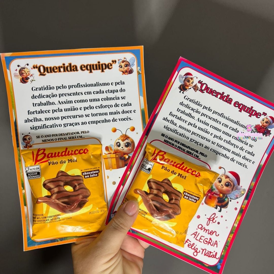 ✨ *Cartão para Lembrancinha – “Querida Equipe” (Pão de Mel)*✨