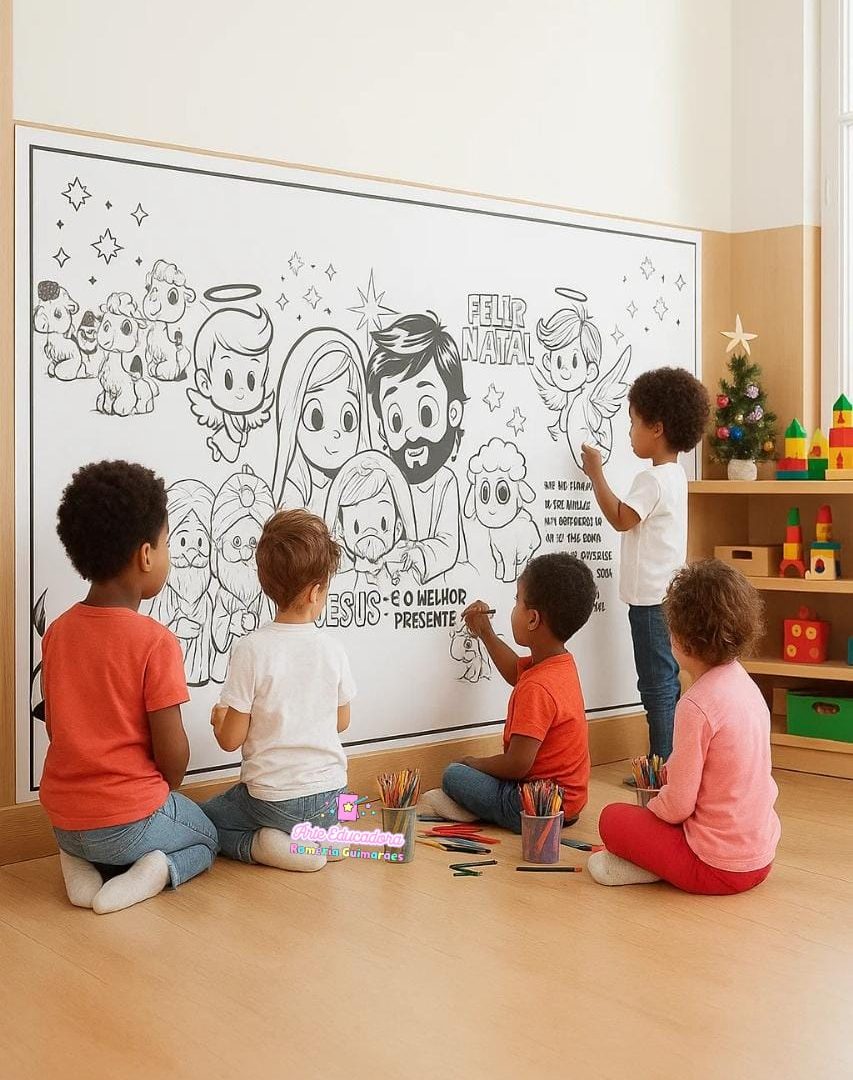 ✨ Painel Gigante para Colorir – Nascimento de Jesus✨ 🎄❤💚👶🏽