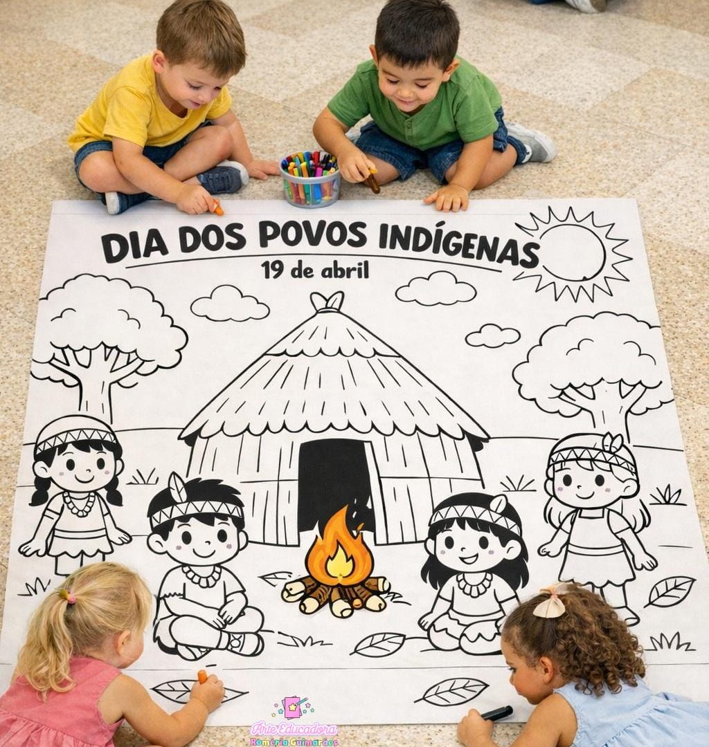 🎨 *Painel  para colorir Dia dos Povos Indígenas* *Educação infantil*