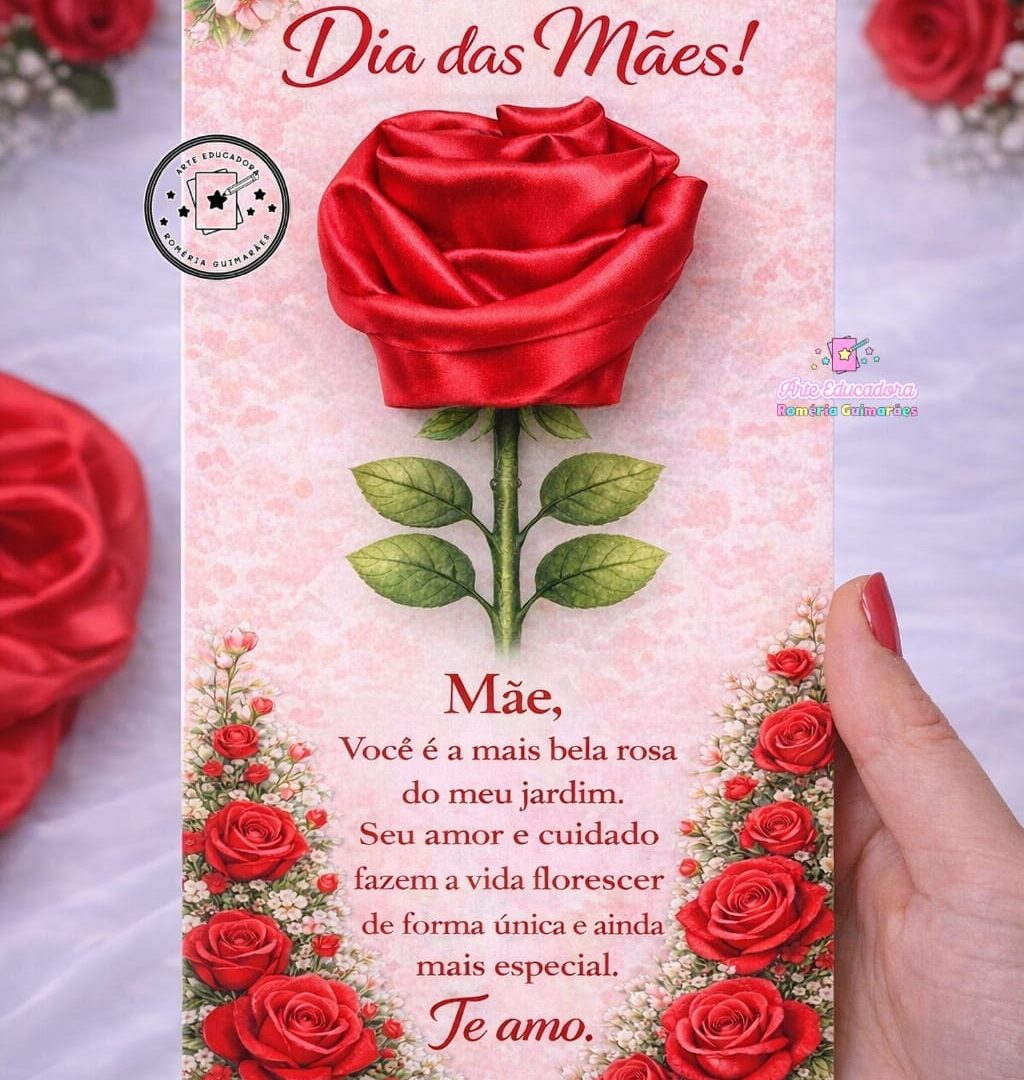 🌹✨ Cartão Dia das Mães com Rosa de Cetim✨🌹