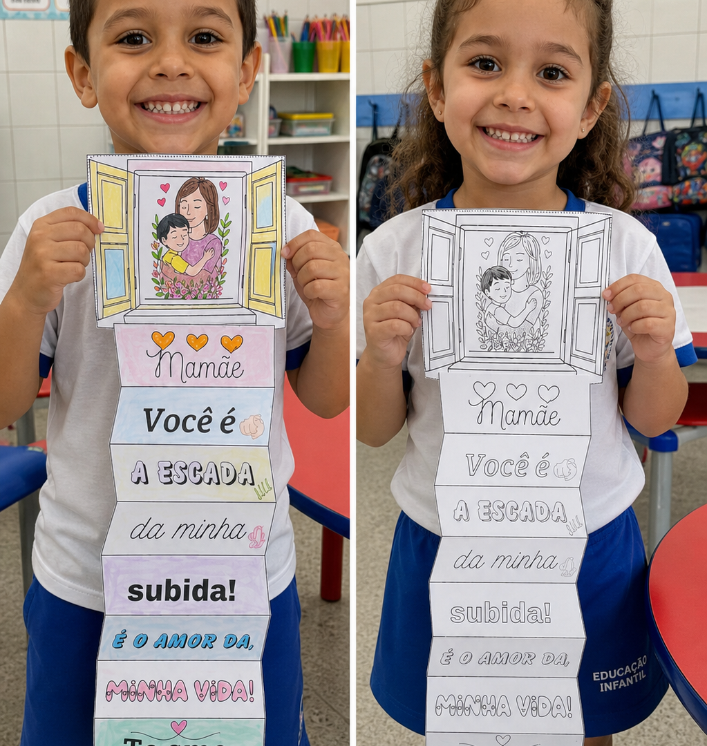 CARTÃO MAMÃE VOCÊ É A ESCADA DA MINHA SUBIDA 🥰😍 COLORIDA E PARA COLORIR