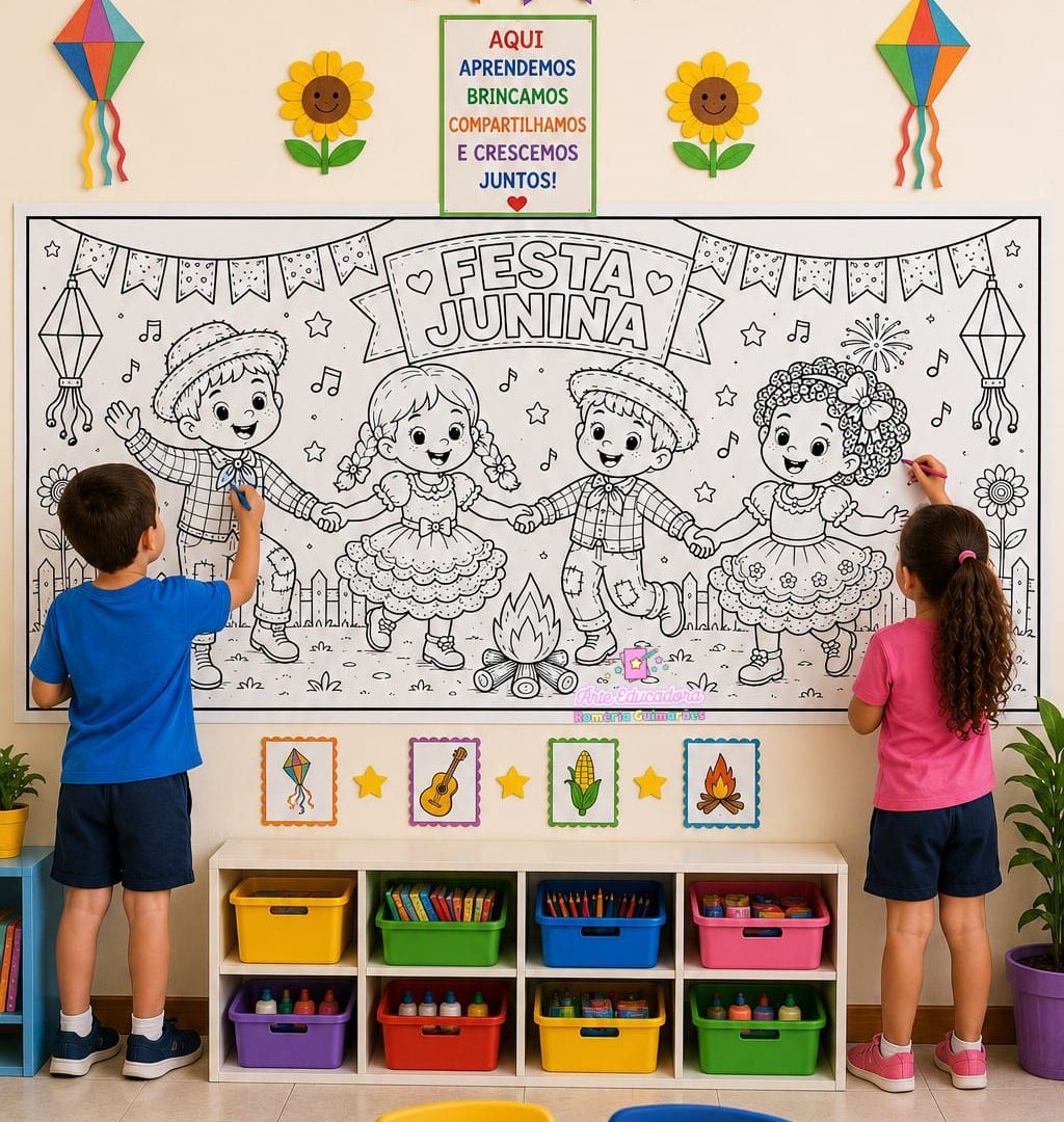 🌽✨ PAINEL JUNINO PARA COLORIR HORIZONTAL ✨🌽