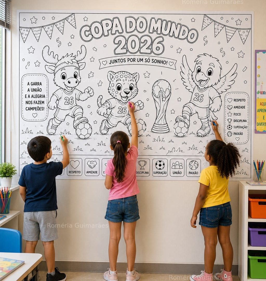 ⚽✨ Painel Copa do Mundo 2026 – Para Colorir ✨ formato horizontal