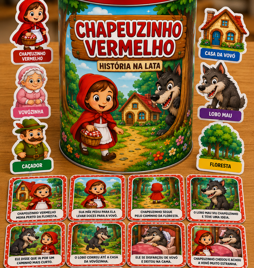 🐺🧺 *LATA PEDAGÓGICA – CHAPEUZINHO VERMELHO + DEDOCHES*❤️