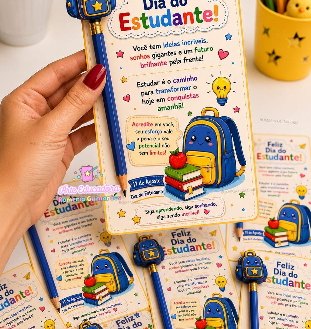 🎒✏️ LEMBRANCINHA 3D – DIA DO ESTUDANTE 📚💙