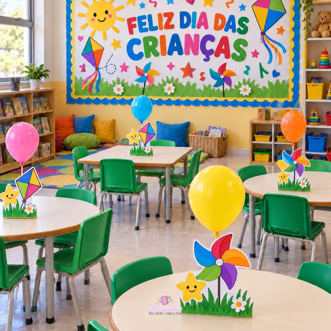 🎈 PAINEL FELIZ DIA DAS CRIANÇAS + TOTENS DE MESA 4 VERSÕES!🎉