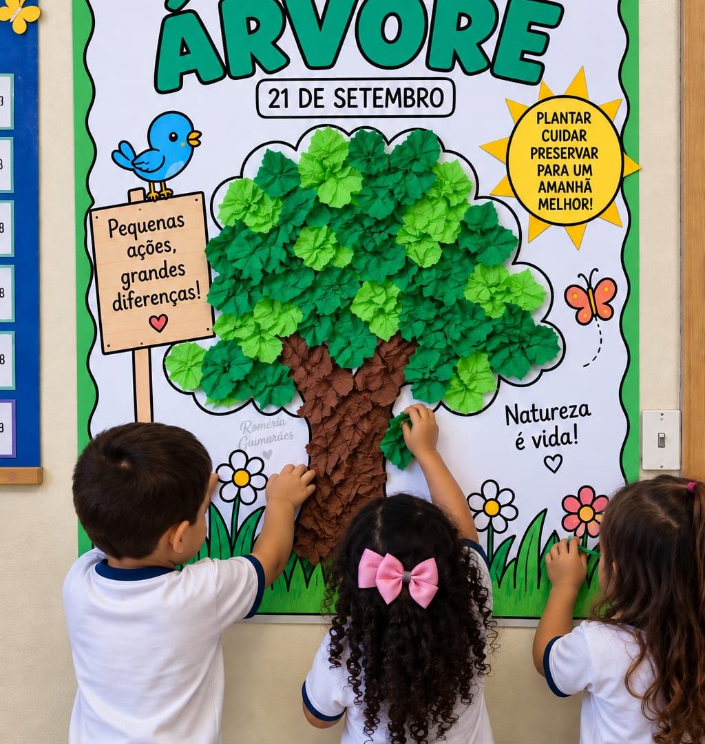 🌳💚 PAINEL INTERATIVO – DIA DA ÁRVORE  PARCIALMENTE COLORIDO💚🌳