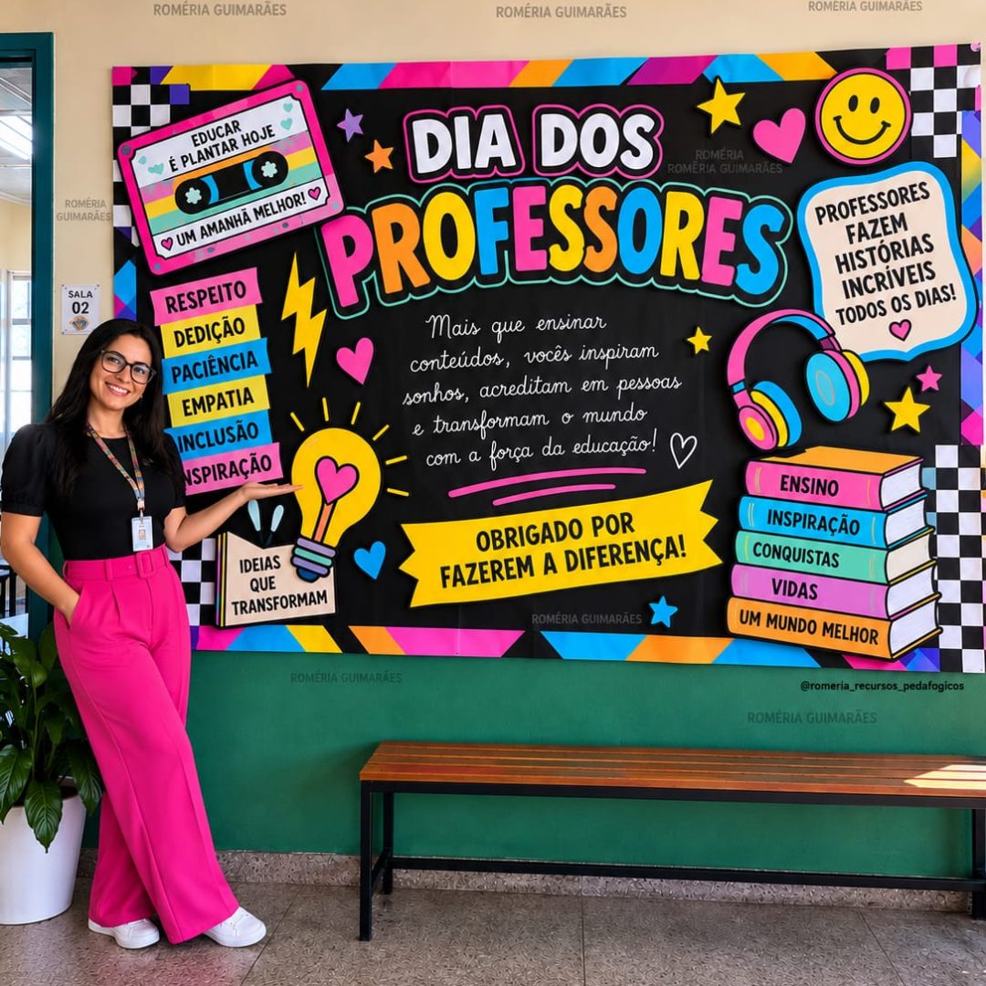 📚✨ PAINEL DIA DOS PROFESSORES – EDIÇÃO RETRÔ ANOS 80 ✨📼