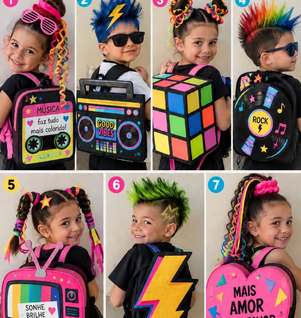 🎒✨ COMBO MOCHILA MALUCA + CABELO MALUCO RETRÔ ANOS 80✨🎒