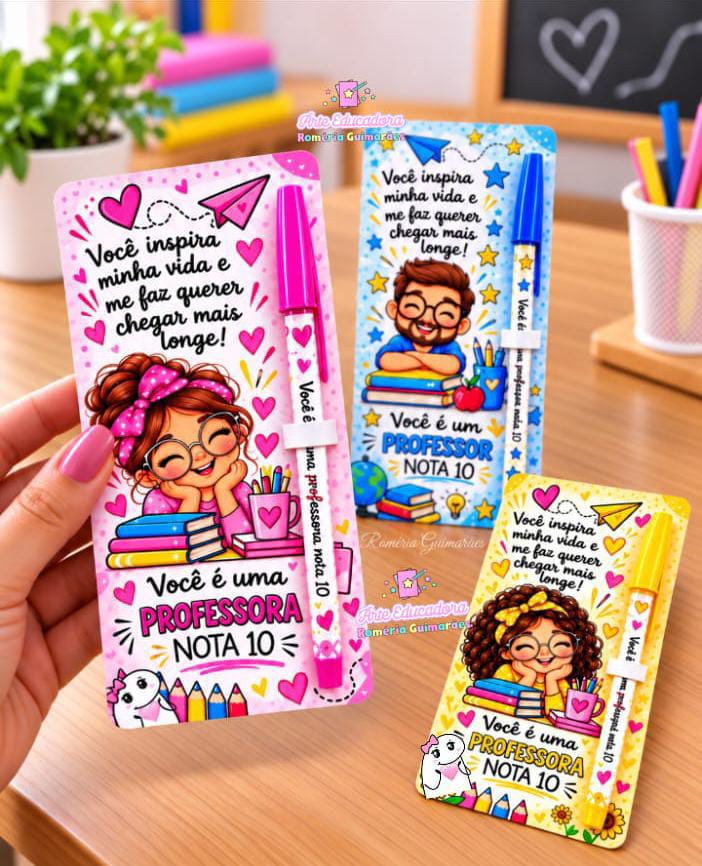 CARTÃO + RÓTULO PARA CANETA – DIA DOS PROFESSORES!