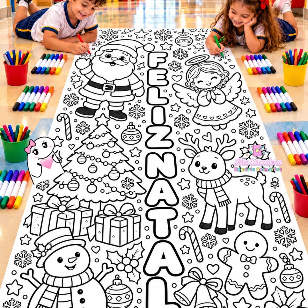 TAPETE GIGANTE FELIZ NATAL PARA COLORIR