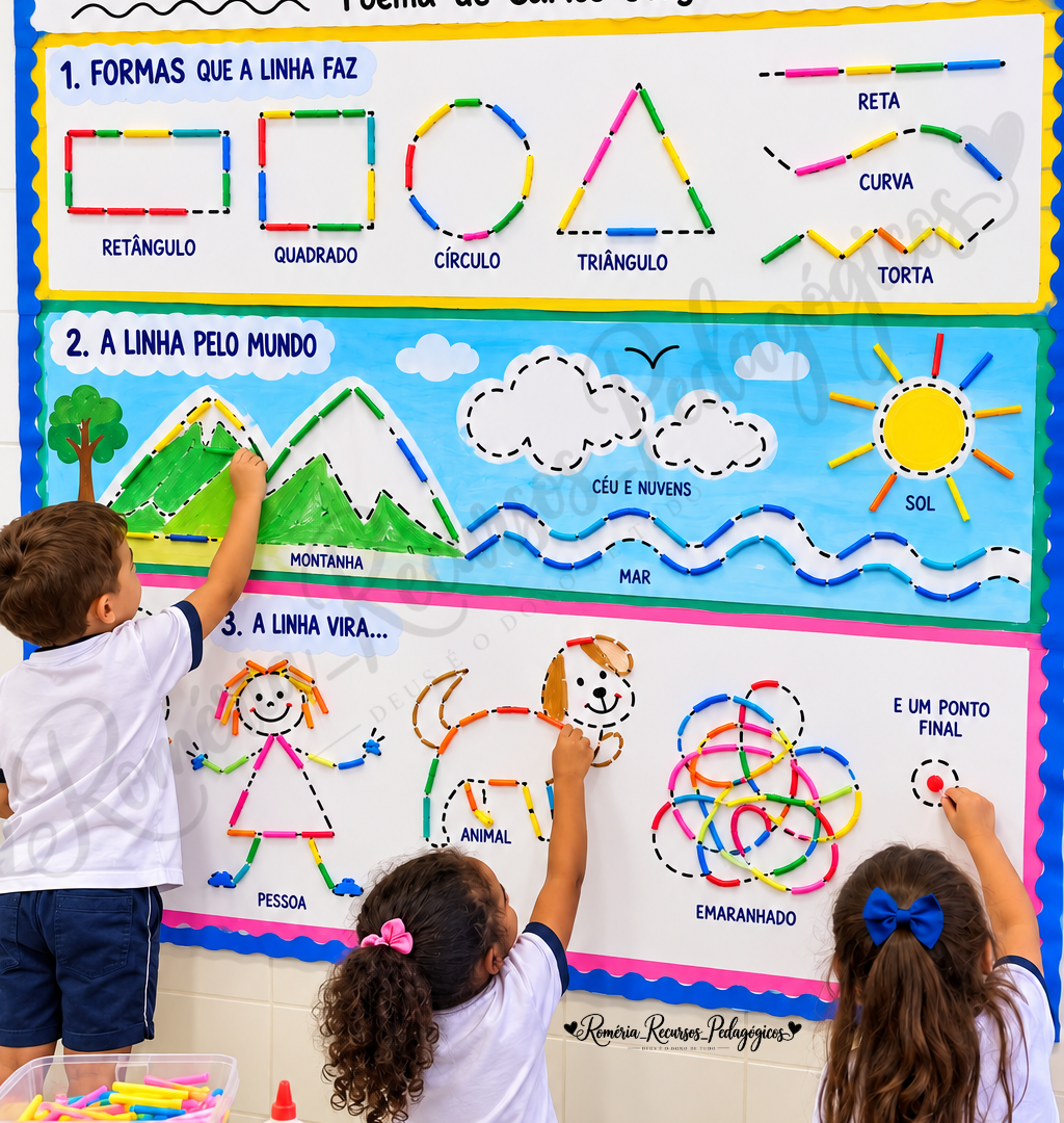🌈✂️ PAINEL INTERATIVO – A LINHA ASSANHADA 🖍️ BRINCANDO COM CANUDINHOS. 📖